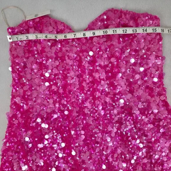 HELSI Fuchsia Pink Strapless Mimi Mini Sequin Dress Sz Large NWT - Picture 6 of 10